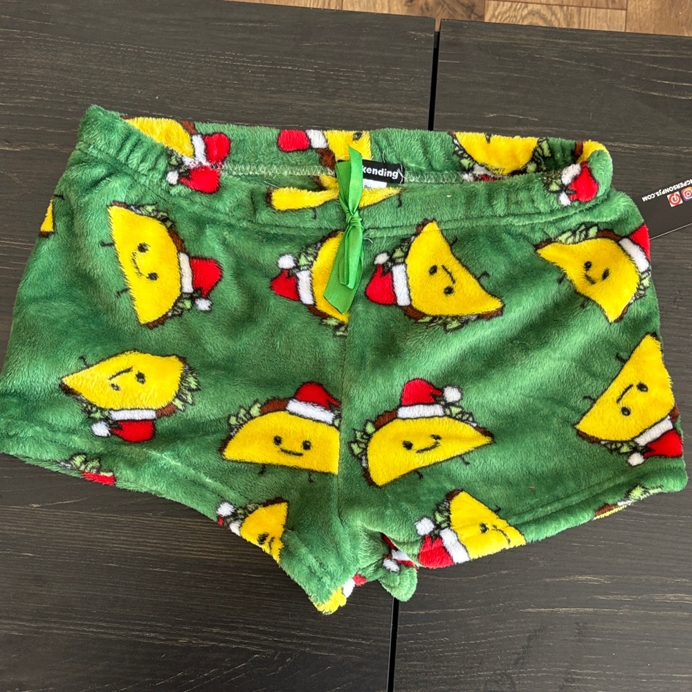 Cozy Green Santa Taco Kids Pajama Shorts